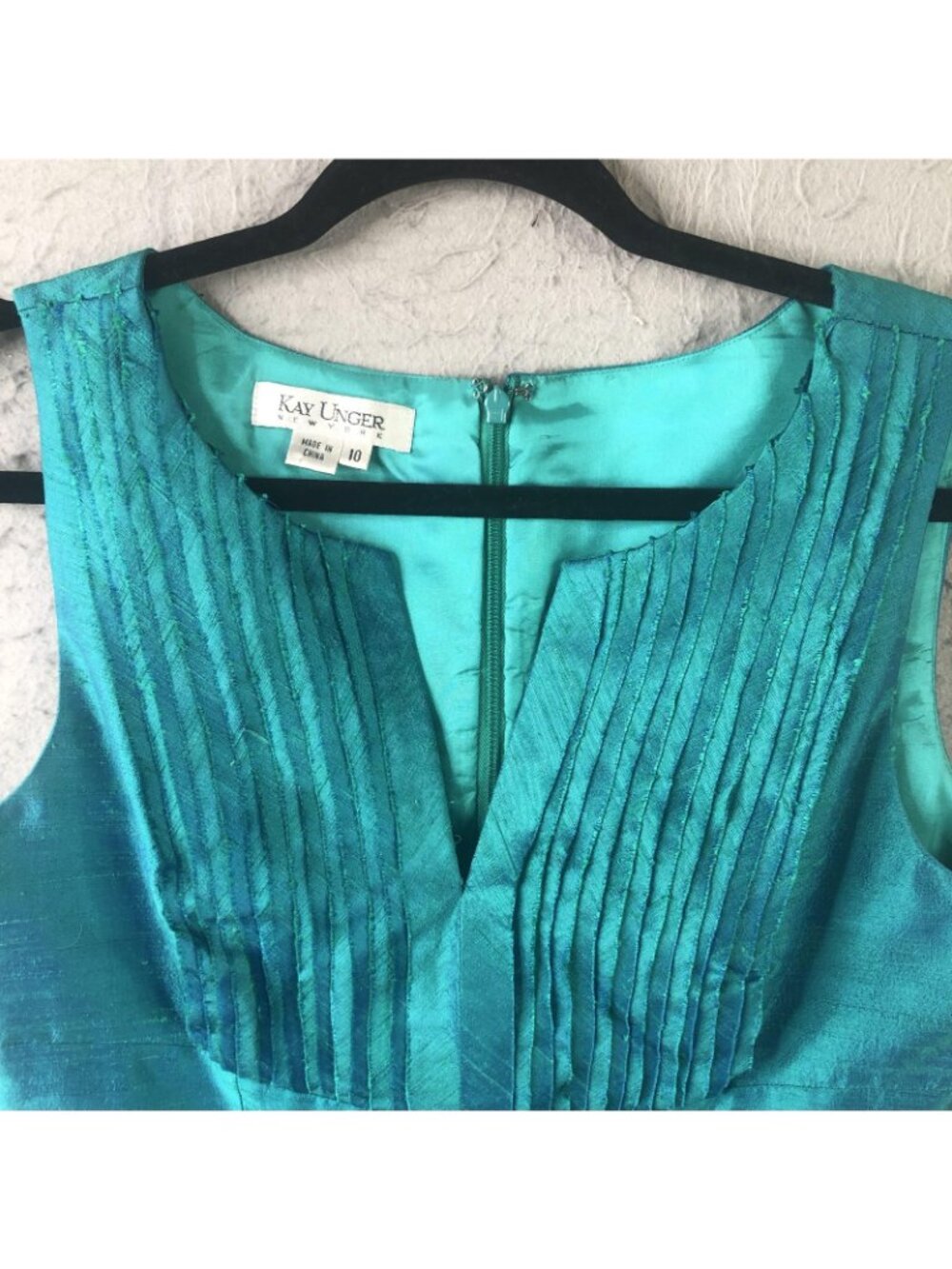 Kay Unger New York Dress Womens 10 Blue Silk Pleated Sheath Party Cocktail - Picture 13 of 16